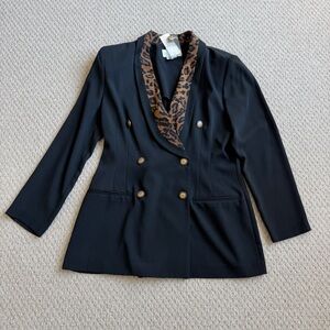 Casual Corner Vintage Women s Black Blazer with Leopard Accents Size 14 NWT